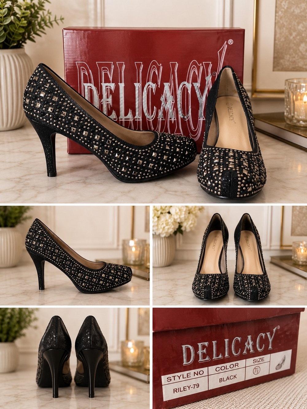 Delicacy Black Crystal-Embellished Women's Heels